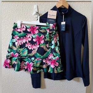 Tommy Bahama Small Active Set Long Sleeve 1/2 Zip/Skort/Scrunchie Set UPF 50